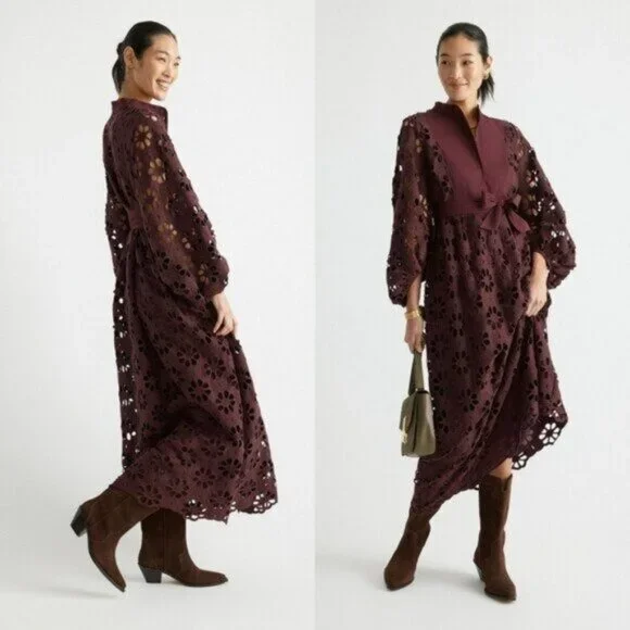 Tuckernuck NEW Merlot Lace Calliope Long Sleeve Chic Maxi Dress Size XL - Picture 4 of 12